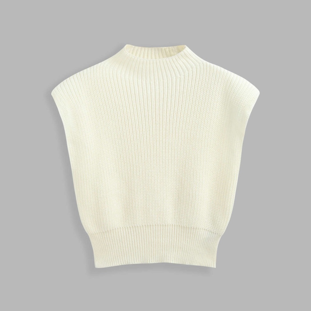 Cream Sleeveless Knit Sweater